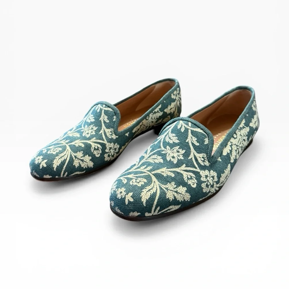 Stubbs & Wootton x Gracie Studio Green Floral Leaf Canvas Loafers Size 10